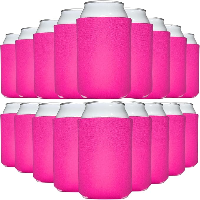 TahoeBay Bulk Blank Beer Can Cooler Sleeves (50-Pack) Sublimation Blanks for Vinyl Plain Soft Foam Can Sleeves Coolers for Soda Cans & Bottles Black, White, Assorted Solid Color (Raspberry)