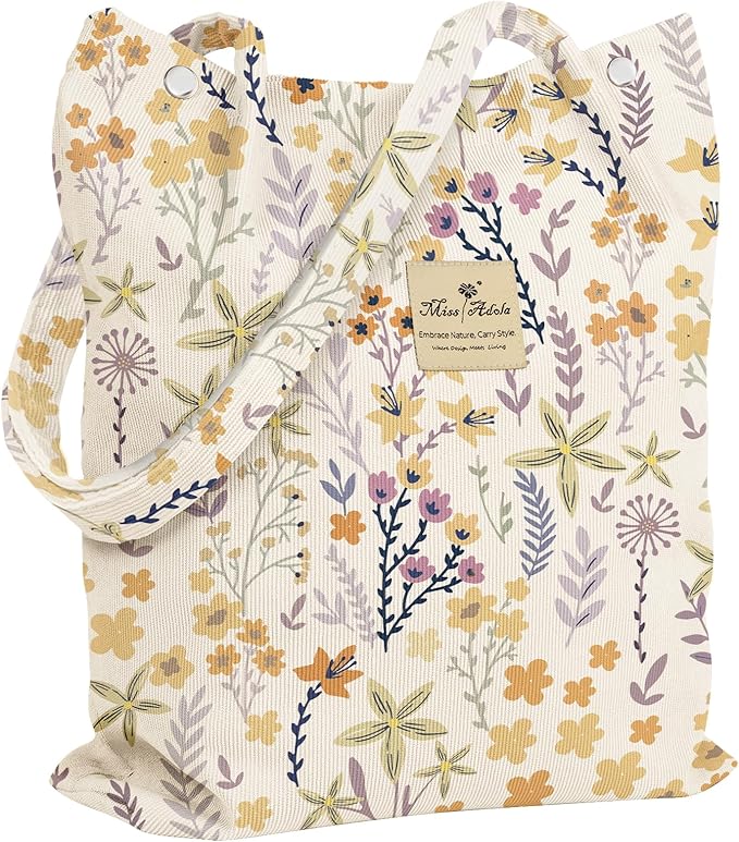 Miss Adola Corduroy Tote Bag for Women - Reusable Totes with Magnetic Buckle & Pocket Aesthetic Design Work Grocery Bags