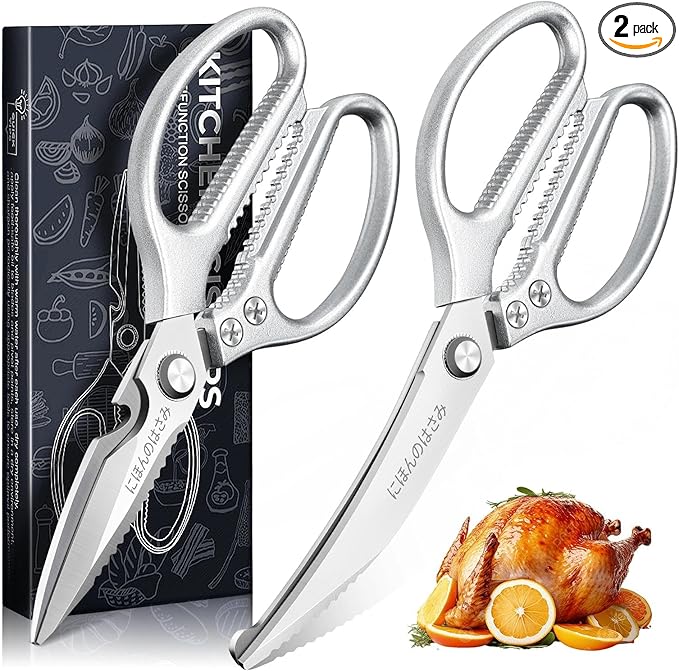 TIJERAS Kitchen Scissors Set Silver - Stainless Steel Kitchen Shears, Sharp Meat Scissors Dishwasher Safe, Heavy Duty Poultry Shears, Japanese Cooking Scissor for Food, Chicken, Gifts for Women