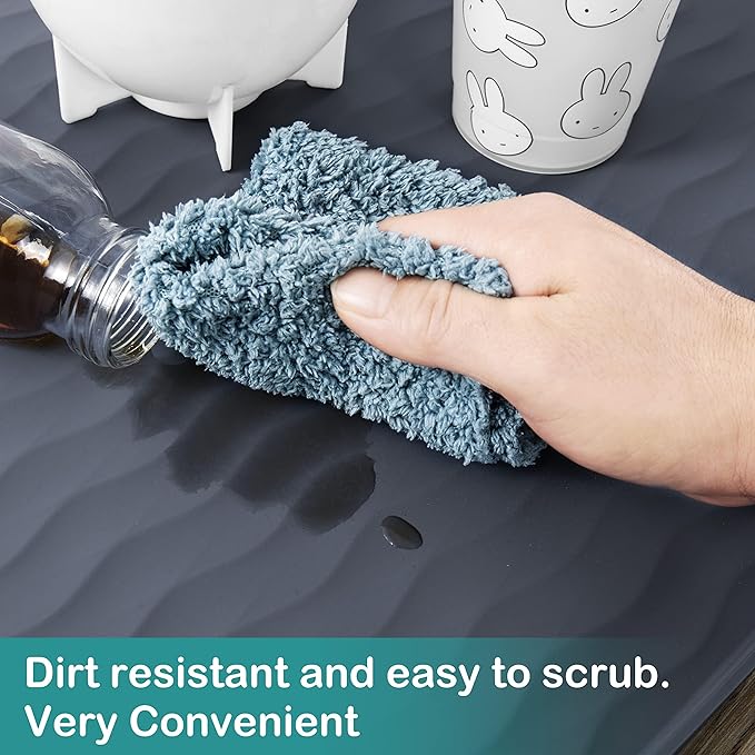 URMONA Waterproof Silicone Under Sink Mat 34'' x 22'' Shelf Liner for Kitchen and Bathroom, Cabinet and Counter Protector, Storage and Organizers, Litter Mat, Pet Cat Puppy Essentials(Green)