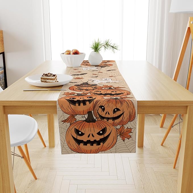 OHOME Halloween Decor Indoor - Table Runner Indoor Outdoor - Halloween Decorations Party Favors Supplies Backdrop Tablecloth for Home Office Kitchen