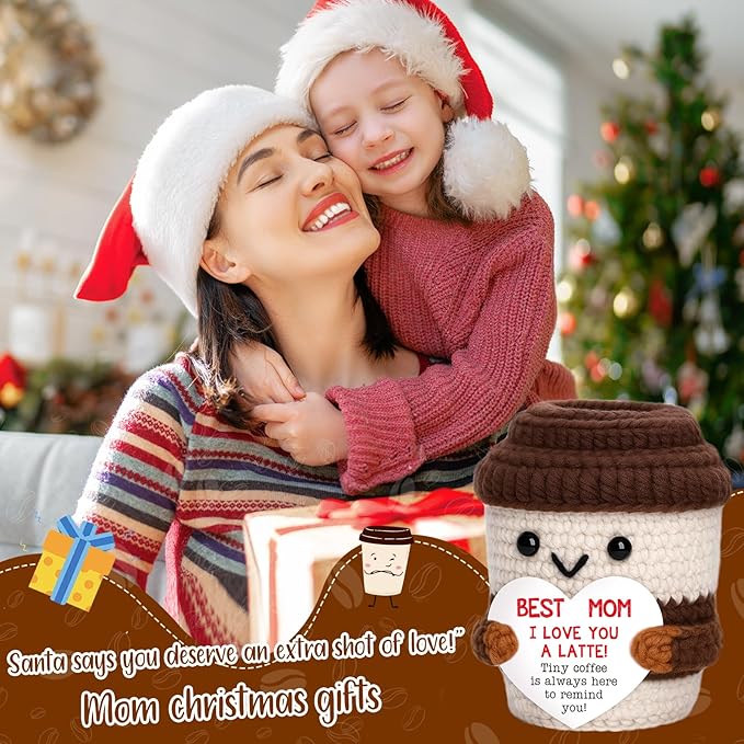 OCCdesign Mini Birthday Gifts for Mom from Daughter I Love You Crochet Coffee Appreciation Gifts for Mom Women Mother Wife Bonus Moms Stepmom Mother-in-Law Mommy Best Handmade Gift