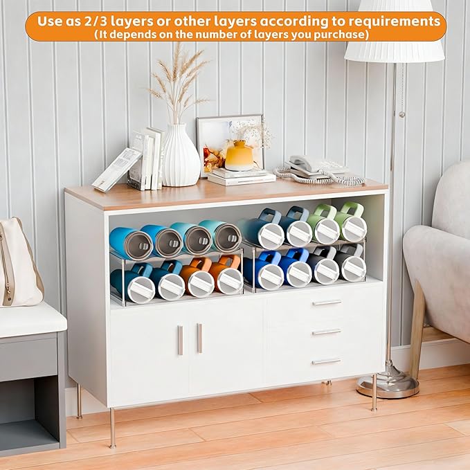 Yieach 4 Tier Waterbottle Organizer for Cabinet - Large Compartment Stackable Water Bottle Holder and Wine Bottle Rack,Acrylic Water Bottle Organizer Rack for 40 oz Stanley Cup,Yeti and Tumbler Shelf