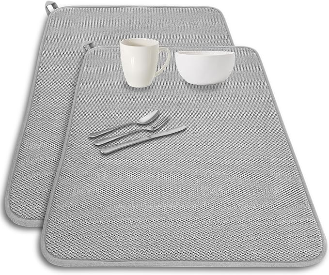 2 Pack Large Dish Drying Mat,24x17 Inch Absorbent Microfiber Dishes Drainer Mats,Dish Drying Pad for Countertops,Sinks,Draining Racks(Gray)