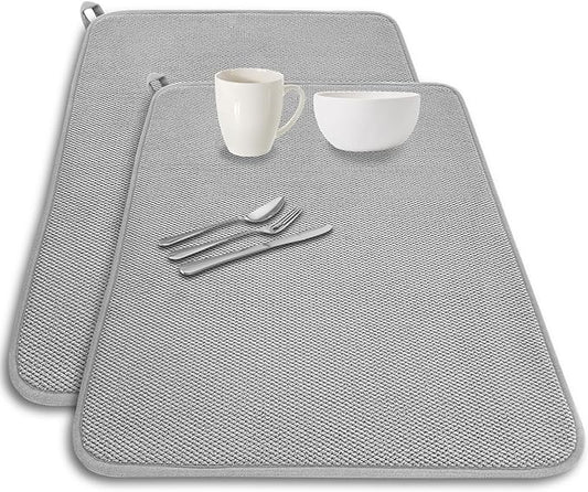 2 Pack Large Dish Drying Mat,24x17 Inch Absorbent Microfiber Dishes Drainer Mats,Dish Drying Pad for Countertops,Sinks,Draining Racks(Gray)