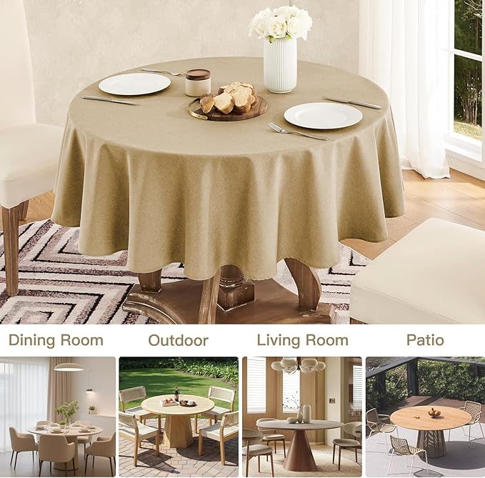 Veblandy Tablecloth Linen Textured Waterproof & Stain Resistant Table Cloth Wrinkle Free Decorative Fabric Farmhouse Table Cover for Dining/Party/Buffet/Wedding, 60 x 60 Inch, Coffee