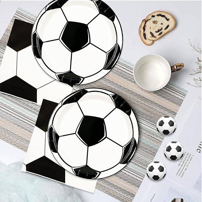 50PCS Soccer Plates and Napkins Party Decorations, 7inch Disposable Soccer Themed Birthday Paper Plates and Napkins Tableware Set Sports Party Supplies for Birthday Baby Shower Game Favors