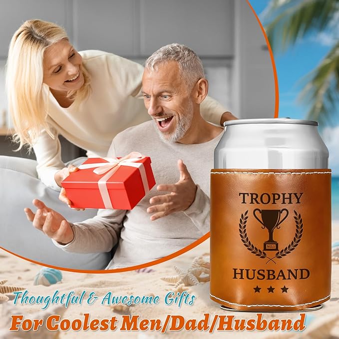 Fathers Day Gifts for Husband Men,Funny Gifts for Dad from Daughter,Mens Birthday Gag Cool Retirement Christmas Gifts for Him,Leather Can Cooler Sleeve Holder for Soda