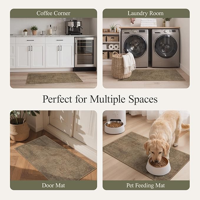 GENIMO Kitchen Mats for Floor 2PCS, Washable Absorbent Runner Rugs for Kitchen, 17.3"x47"+17.3"x30" Jute rug, Cushioned Non Slip Kitchen Rugs for Kitchen Floor,Standing Mat Rug for Home, Sink, Laundry