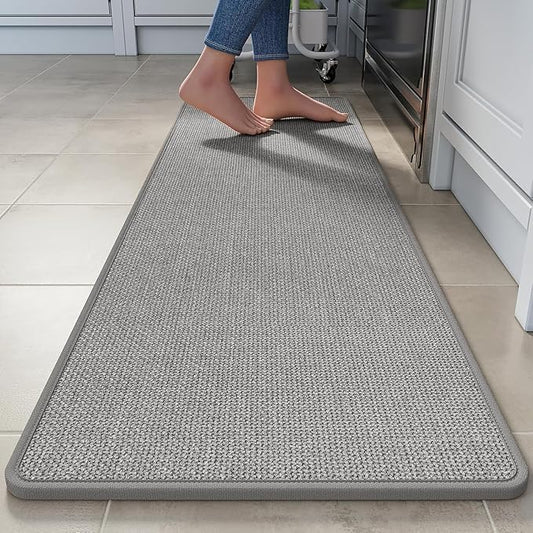 Long Kitchen Runner Rugs Non Slip Washable, Linen-Like 0.3" Thick Cushioned Absorbent Kitchen Mats for Floor, Mild Anti-Fatigue Sink Floor Mat Laundry Standing Mat, Easy Clean, Gray 17"x71"