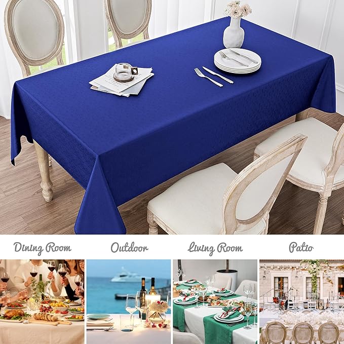 Veblandy Rectangle Tablecloth Waterproof 60x84 inch Linen Textured Table Cloth Stain and Wrinkle Resistant Washable, Decorative Fabric Table Cover for Dining, Party and Camping, Royal Blue