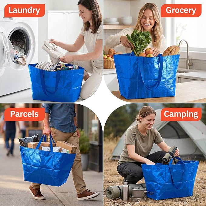 DURASACK Haul-It-All Extra-Large Reusable Shopping Bag – Heavy Duty Open-Top Tote with Handles, 18-Gallon Capacity, Blue, Pack of 2