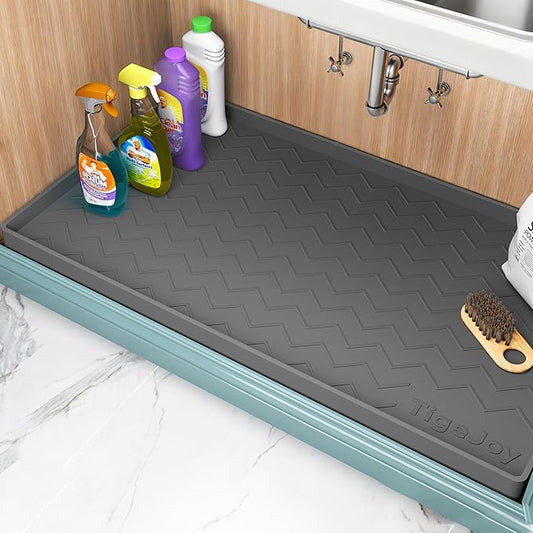 TigeJoy 31" x 19" Under Sink Mats for Kitchen Waterproof, Leak-Proof Silicone Mat Sink Protector and Cabinet Liner, Kitchen Essentials Organizer and Storage, Boot or Shoe Tray, Pet Feeding Mat