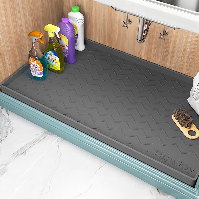 TigeJoy 25" x 22" Under Sink Mats for Kitchen Waterproof, Leak-Proof Silicone Mat Sink Protector and Cabinet Liner, Kitchen Essentials Organizer and Storage, Boot or Shoe Tray, Pet Feeding Mat