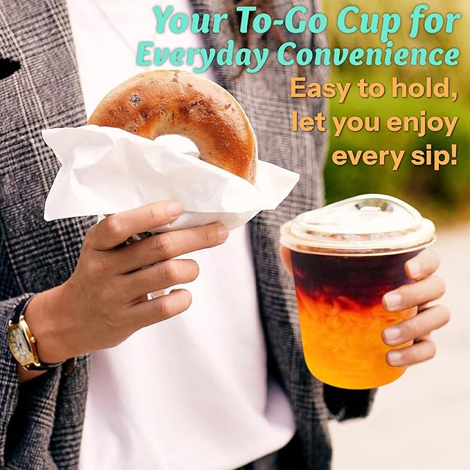 25 Pack 12 oz BPA-Free Clear Plastic Coffee Cups with Strawless Sip Lids - Leak-Proof Disposable To-Go Cups for Iced Coffee, Kids, Smoothies & Juice, Ideal for Daily Use & Small Gatherings