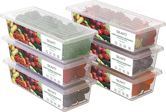 SILIVO Produce Saver Containers for Refrigerator (6 Pack) - 1.5L Fruit Storage Containers for Fridge, Vegetable Storage Containers with Drain Tray Keep Fresh for Veggie, Fruit, Lettuce and Salad
