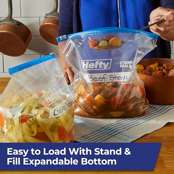 Hefty Slider Freezer Kitchen Storage Bags, Gallon Size, 56 Count (Pack of 4)