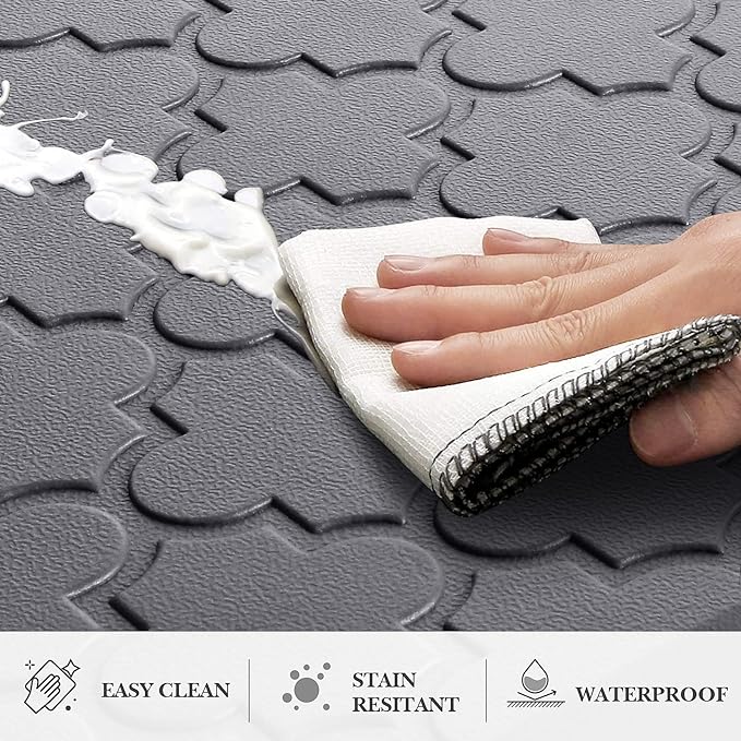 Kitchen Mat [2 PCS] Cushioned Anti-Fatigue Floor Mat Water Resistant Non-Skid Kitchen Mats and Rugs Ergonomic Comfort Foam Kitchen Rugs Standing Mat for Floor Office Sink(Grey,17.3"x28"+17.3"x60")