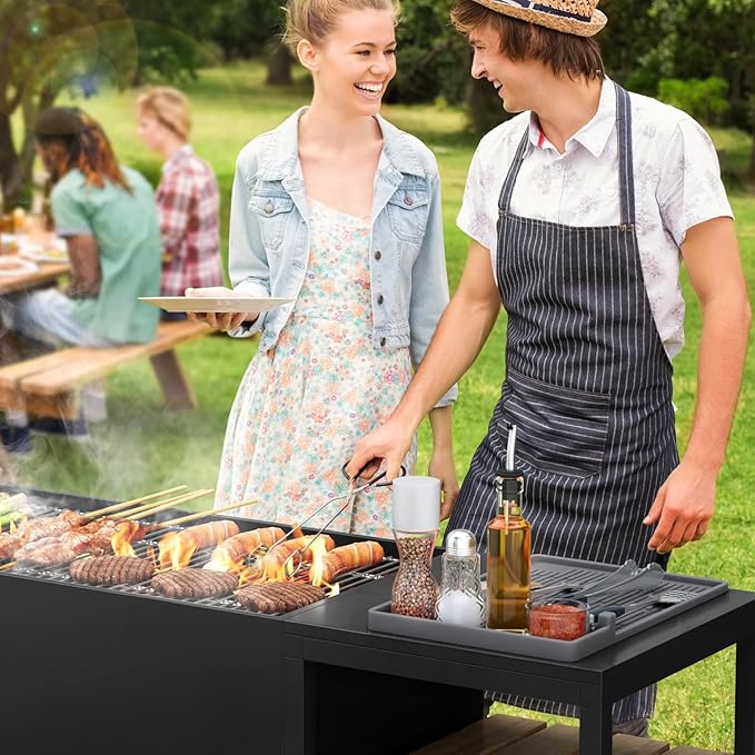 MealHelper Silicone Griddle Tools Mat Compatible with Blackstone Griddles, Grill Mat for Outdoor Grill Side Shelf with Seasoning Jar Holders, BBQ Tool Rest, Grey