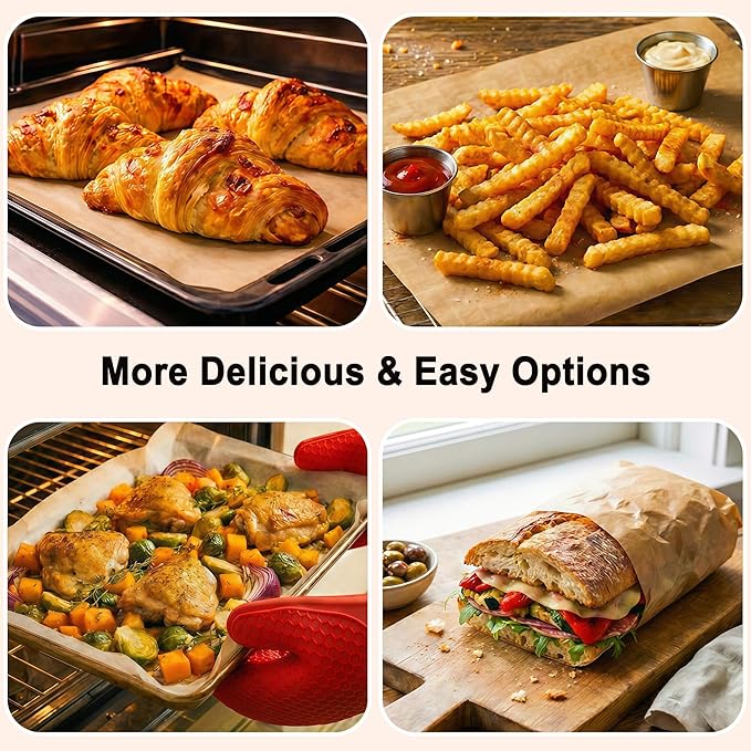 Parchment Paper Sheets, 9x13 Inch Non-Stick Precut Unbleached Parchment Paper for Baking, Grilling, Air Fryer and Steaming, Perfect for Cookies, Bread, Cakes and More, 200PCS