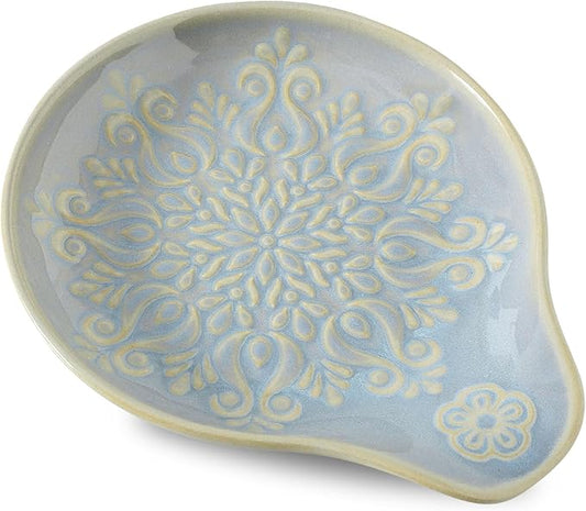 Farmhouse Ceramic Spoon Rests Holder for Kitchen Counter Stove Top (Lightblue-A3)