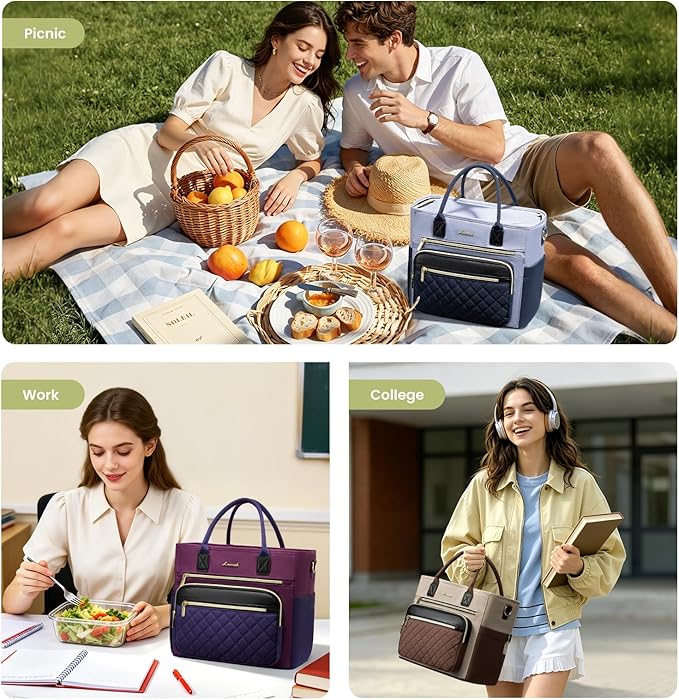 LOVEVOOK Insulated Lunch Bag Women,Wide Opening Adult Lunch Box Women with Cup Holder,X Large Leakproof Cooler Bag for Work Picnic Beach Family College Mom,Lunch Teacher Breast Pump Diaper Tote Bag