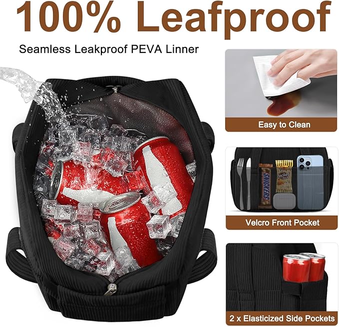 KUBYA Corduroy Lunch Box Lunch Bag for Women Men, Cute Strawberry Small Insulated Reusable Work Leakproof Simple Lunch Boxes Tote Bag Adults Cooler Bag