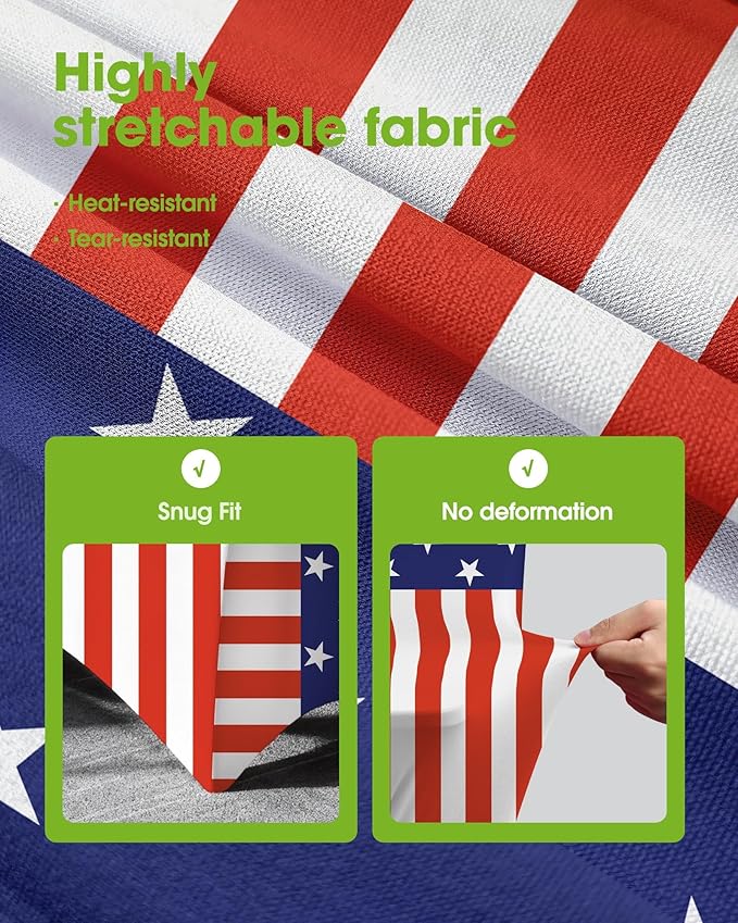 Pureegg 4th of July USA 250th Anniversary Spandex Tablecloth 6ft - 2 Pack, Patriotic American Flag Fitted Stretch Table Cover for 6 ft Rectangle Table, Tablecloth for Independence Day Party