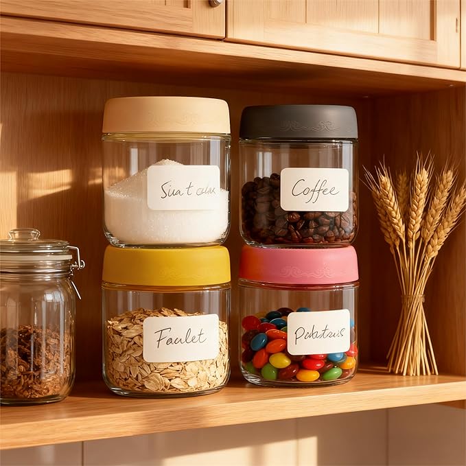 10 oz 4Pack Glass Overnight Oats Jars Containers with Airtight Leakproof Lids, Reusable Mason Jars for Meal Prep, Yogurt Parfaits, Smoothies, Salads & Healthy Breakfasts (10 OZ-4-2)