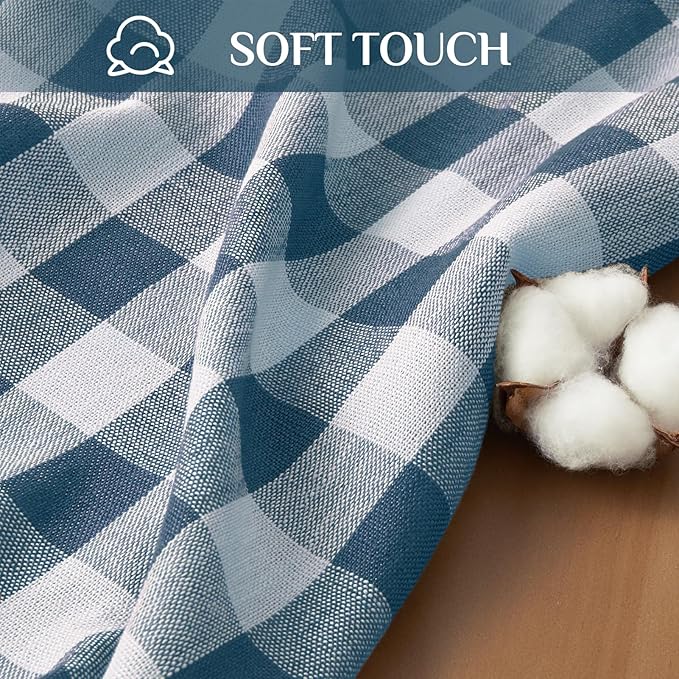 Softalker Checkered Tablecloth Rectangle, Outdoor Linen Cotton Gingham Table Cloth with Tassel, Heavy Duty Wrinkle Free Buffalo Plaid Table Cover for Kitchen Dining Summer Party - 55 x 84 Inch, Navy