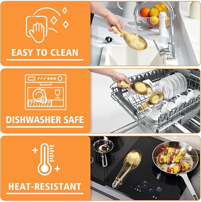 Stainless Steel Spoon Rest, Spatula Ladle Holder, Stainless Steel Utensil Spoon Rest Holder, Brushed Finish, Dishwasher Safe 9.8 x 3.7 Inch (Gold 2PCS)