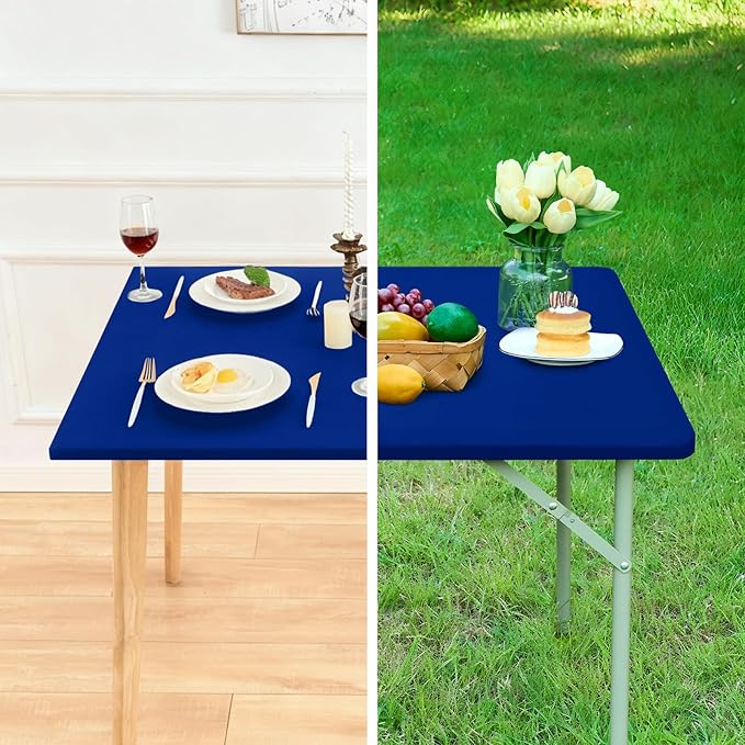 Fitted Rectangle Tablecloth 20 x 30 Inch Elastic Table Cloth for 2.5ft Table, Stretch Spandex Table Cover Royal Blue Washable Polyester Table Top Cap Cover for Dining Picnic Camping Indoor and Outdoor