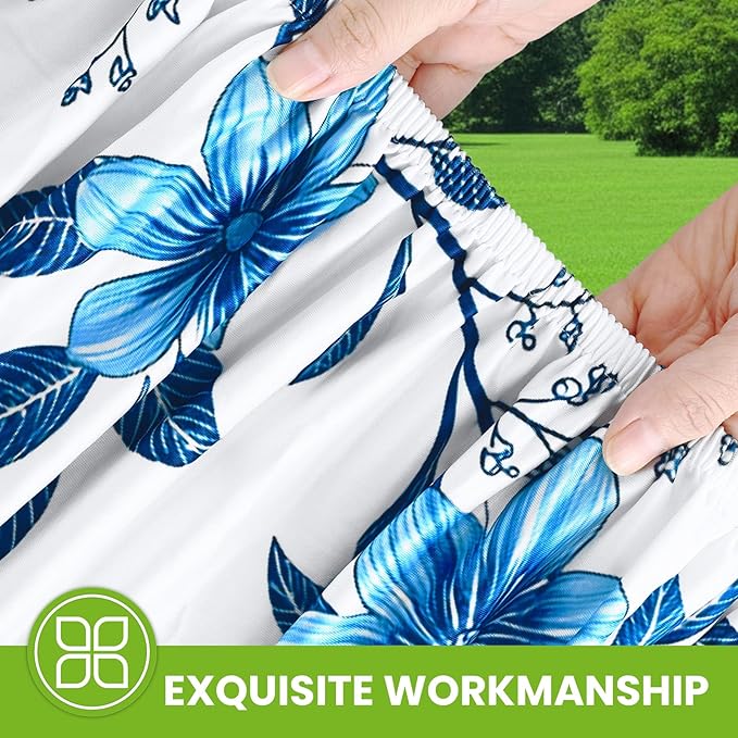 Smiry Spandex Fitted Tablecloth for 4 Foot Rectangle Tables, Washable Picnic Table Cover with Elastic, Stretch Reusable Table Cloth for Outdoor, Camping, Dining & Kitchen (Blue Flower, 30"x48")