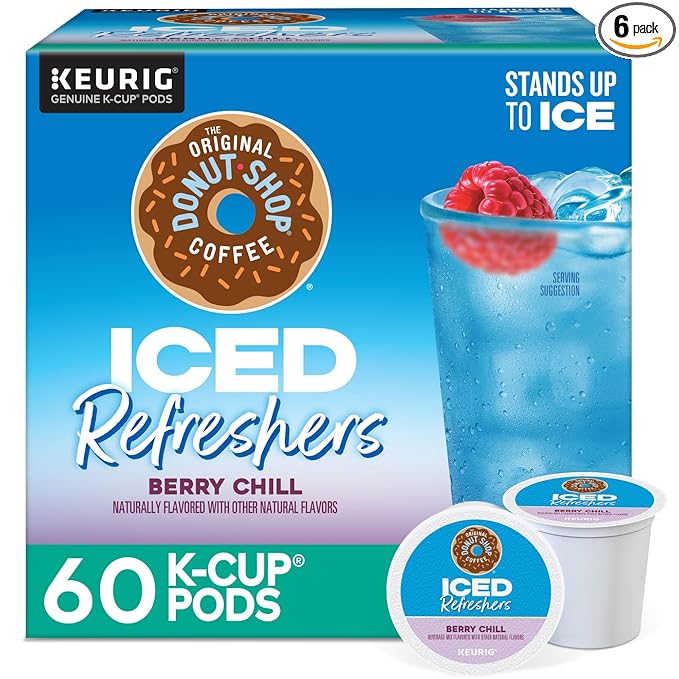 The Original Donut Shop Iced Refreshers, Berry Chill, Brew Over Ice Single Serve Keurig K-Cup Pods, 60 Count (6 Packs of 10)