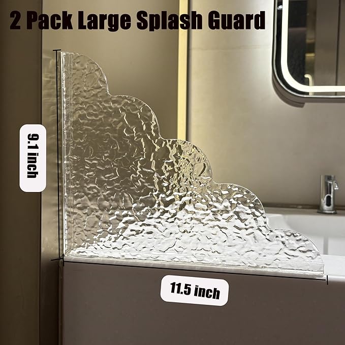 2-Pack Shower Splash Guard-Large Waterproof Self-Adhesive Shower Corner Guards for Bathtub, 11.5 x 9.1 inches