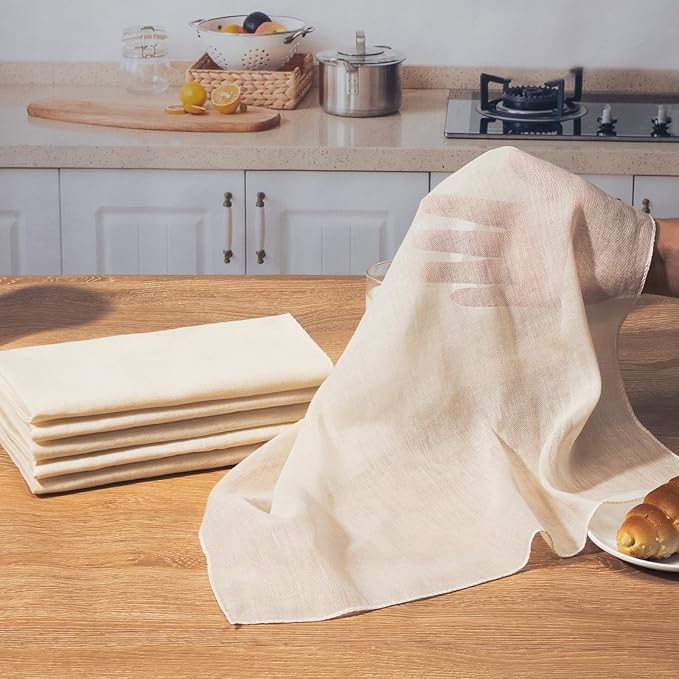 Amrules Cheese Cloths for Straining, 10PCS 20x20 Inch Grade 100 Cheese Cloth, Reusable Washable Unbleached Pure Cotton Cheesecloth for Cooking and Cheese Making with Hemmed Edge