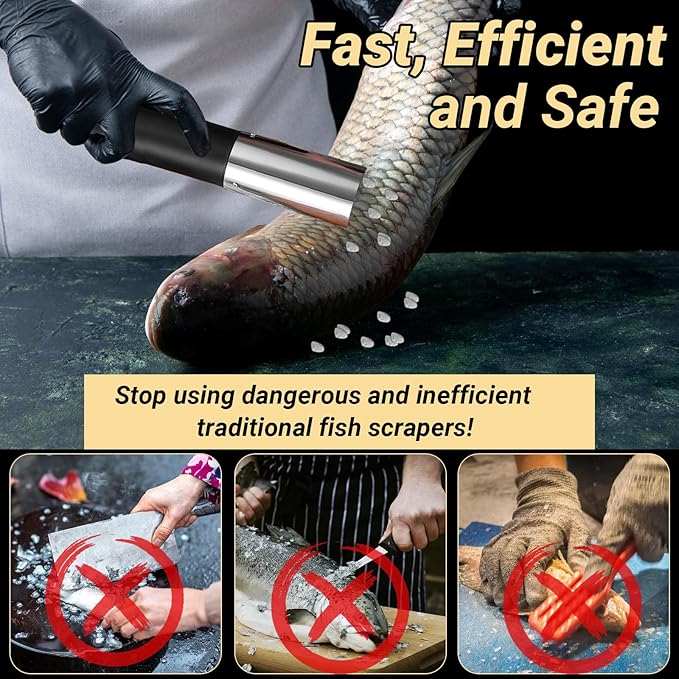 Electric Fish Scaler, Fish Scale Remover with Stainless Steel Roller Blade, Built-In Rechargeable Battery, Professional Fish Descaler Tool for Chef and Home Cooks Fish Cleaning Tools