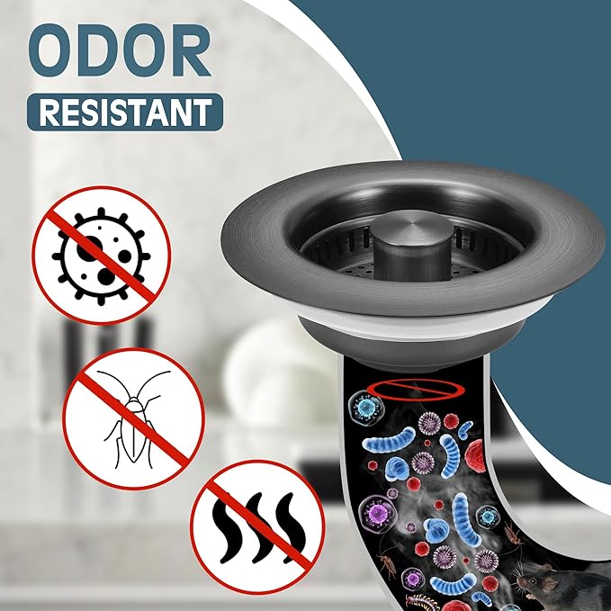 Kitchen Sink Drain Strainer 4 Pack, 304 Stainless Steel Pop Up Sink Stopper, Anti-Clogging Sink Drain Strainer for US Standard Kitchen Drain (Gunmetal Gray)
