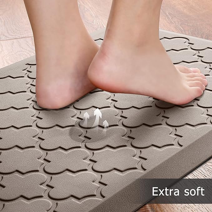 Kitchen Mat [2 PCS] Cushioned Anti-Fatigue Floor Mat Water Resistant Non-Skid Ergonomic Comfort Foam Rugs Standing Mat for Kitchen Floor Office Sink Laundry(Khaki)