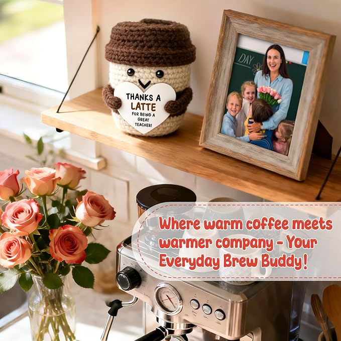 Teacher Appreciation Gift End of Year Teachers Week Day Coffee Lover Teacher Women Men from Students Handmade Crochet Coffee Mug Desk Decor Birthday Thank You Back to School Math Art Music Dance