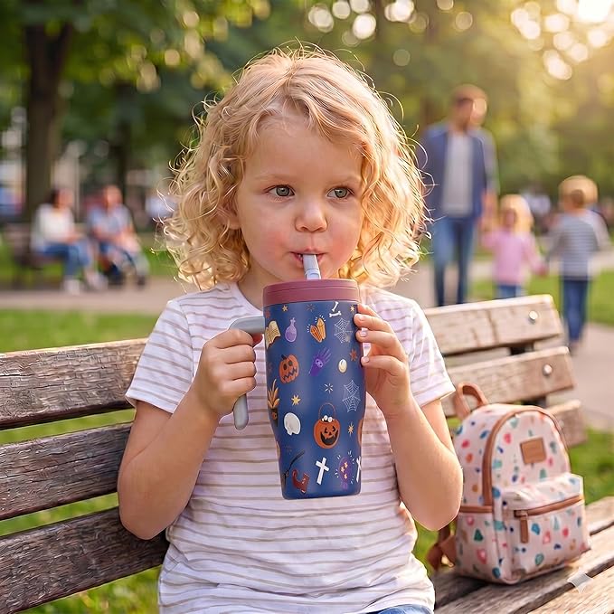 Fijinhom 25 oz Insulated Tumbler with Handle, Stainless Steel Insulated Water Bottle Coffee Mug with Straw, Coffee Cups, Cute Water Bottle for Sports, Travel, Lunch, Ghostly Cuties