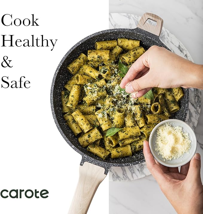 CAROTE 12.5 inch Nonstick Frying Pan Skillet,Non Stick Granite Fry Pan Egg Pan Omelet Pans, Stone Cookware Chef's Pan, PFOA Free,Induction Compatible