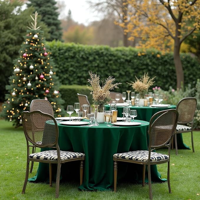sancua 120 Inch Round Tablecloth, 8 Pack Hunter Green - Circle Polyester Fabric Table Cloth for Chiristmas Party Reception Banquet Birthday, Washable Formal Table Cover (Fit 48-96 Inch Tables)