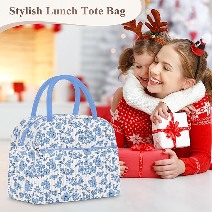 KUBYA Lunch Bag Lunch Box for Women, Cute Corduroy Insulated Reusable Work Leakproof Simple Adults Large Lunch Boxes Tote Bag Men Cooler Bag