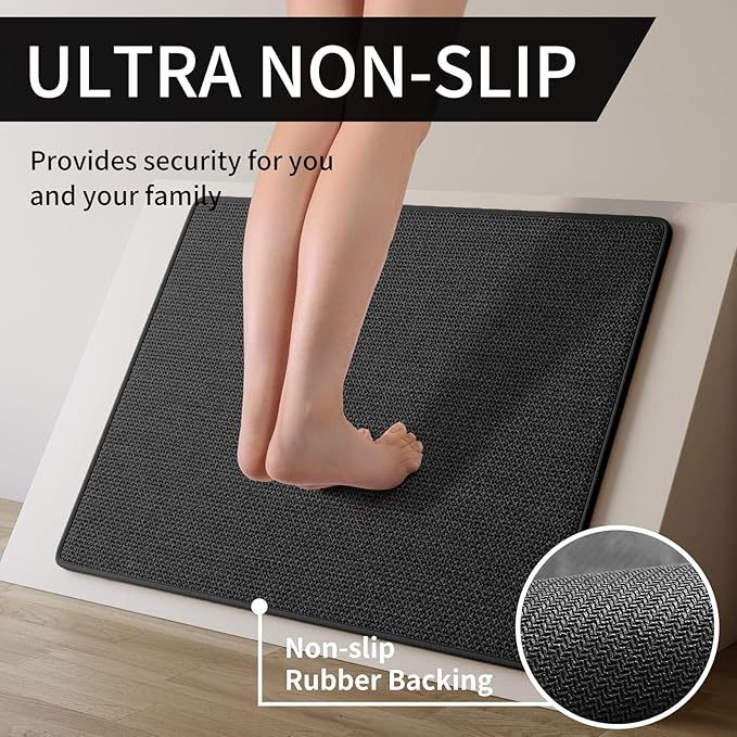 Kitchen Mats for Floor, Super Absorbent Kitchen Rugs Non Slip Washable, Soft Imitation Linen Braided Kitchen Runner Rug, Standing Mat Kitchens Sink Mat, Easy to Clean, Black 17x71