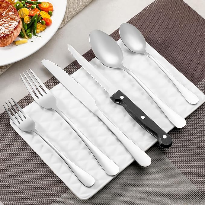 Steak Knives Set of 16, Sharp Triple Rivet Steak Knife Sets, High-Carbon Stainless Steel Serrated Blades, Ergonomic Handles Serrated Steak Knives, Dinner Knife for Kitchen Restaurant, Dishwasher Safe