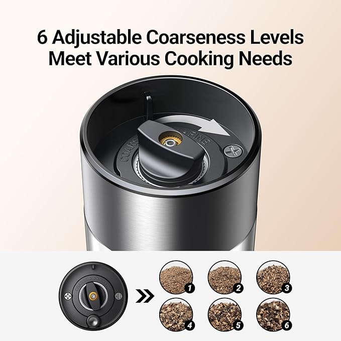 ThermoMaven Electric Salt and Pepper Grinder Set, 110ml Larger Rechargeable Automatic Salt and Pepper Mill Grinder with 6 Adjustable Coarseness, Electric Salt and Pepper Shakers, LED, 2 Packs, Red