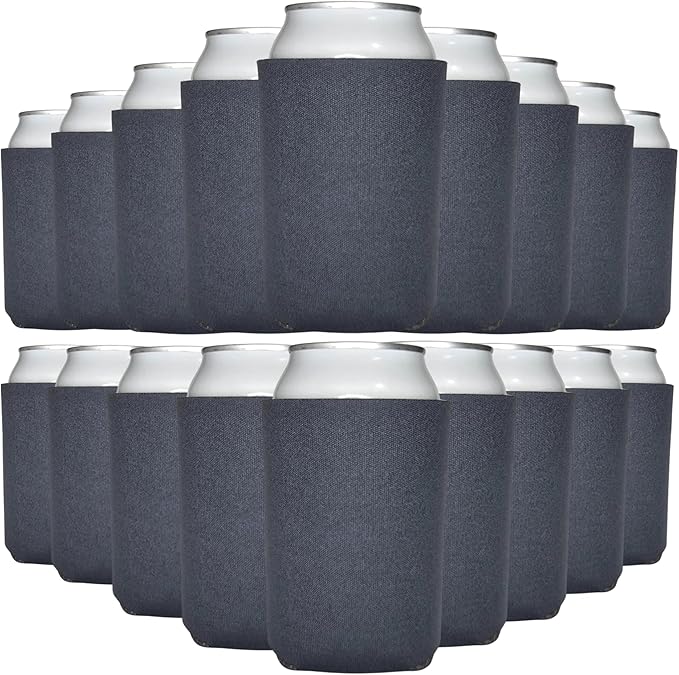 TahoeBay Bulk Blank Beer Can Cooler Sleeves (50-Pack) Sublimation Blanks for Vinyl Plain Soft Foam Can Sleeves Coolers for Soda Cans & Bottles Black, White, Assorted Solid Color (Charcoal)
