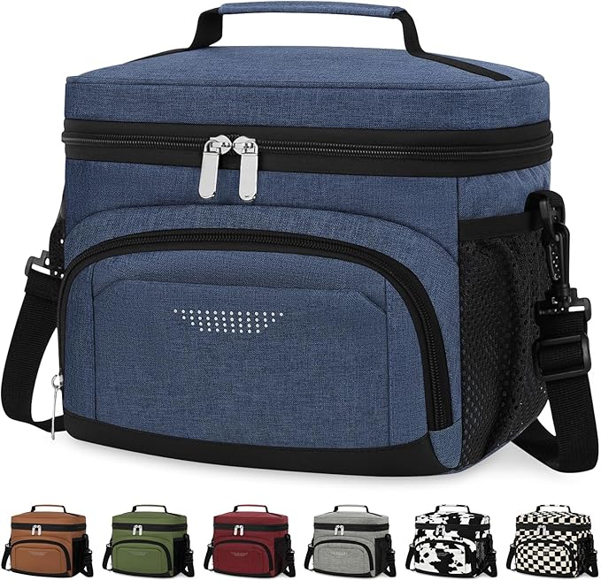 Vankor Large Insulated Lunch Bag for Men Women kids, Reusable Lunch Box kids Leakproof with Adjustable Shoulder Strap for Work Teacher School Picnic Beach Travel, Blue