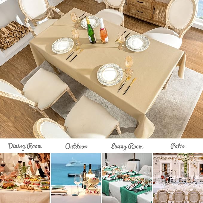 Veblandy Faux Linen Rectangle Tablecloth Waterproof 52x70 inch Table Cloth Stain and Wrinkle Resistant Washable, Decorative Fabric Table Cover for Dining, Kitchen, Wedding and Parties, Coffee